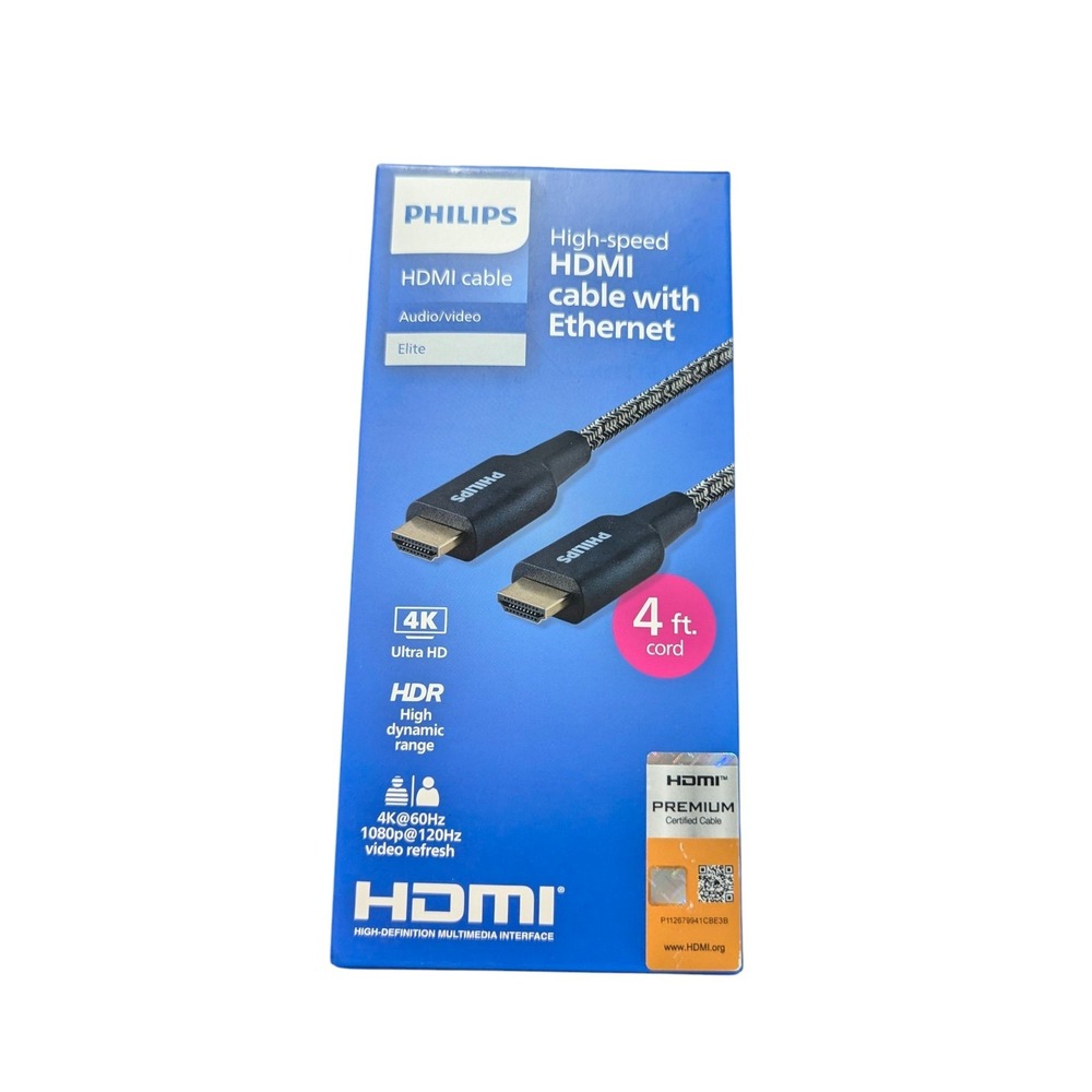 Z1N Philips 4ft‎ Premium High Speed HDMI Cable with Ethernet 4k@60Hz HDR
